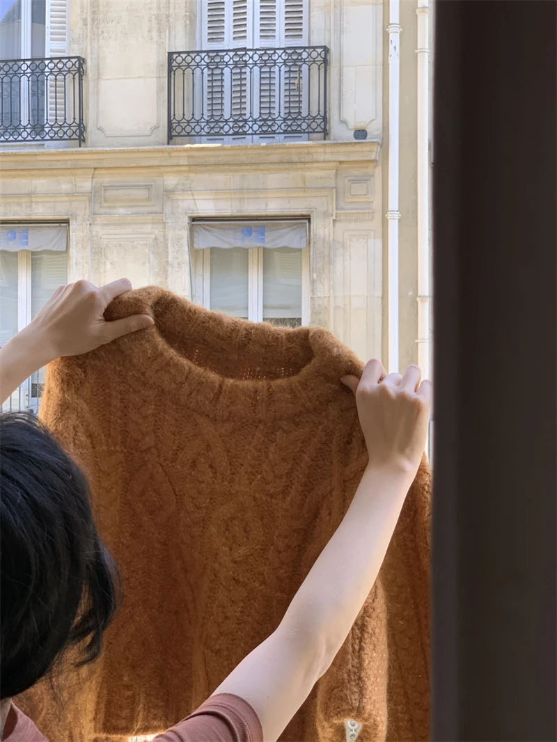 2025 Autumn Sweet Solid O-neck Knit Pullover Winter Women Long Sleeve Sweater Elegant Casual Korean Style Loose Knitted Top