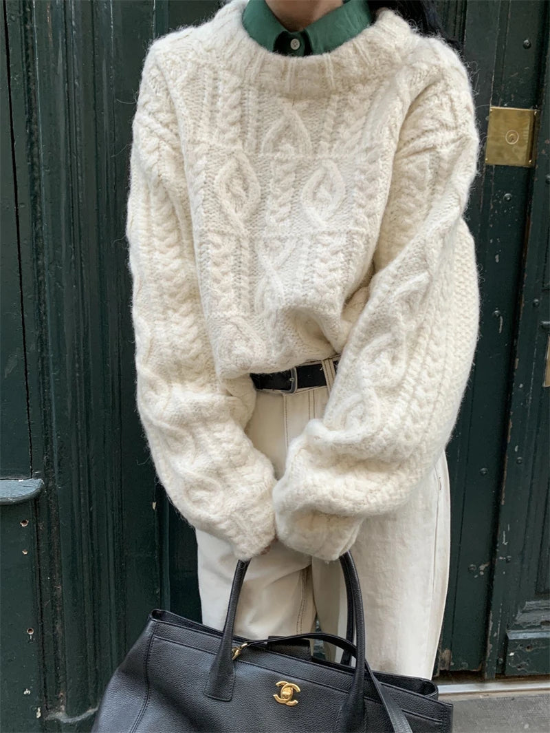 2025 Autumn Sweet Solid O-neck Knit Pullover Winter Women Long Sleeve Sweater Elegant Casual Korean Style Loose Knitted Top