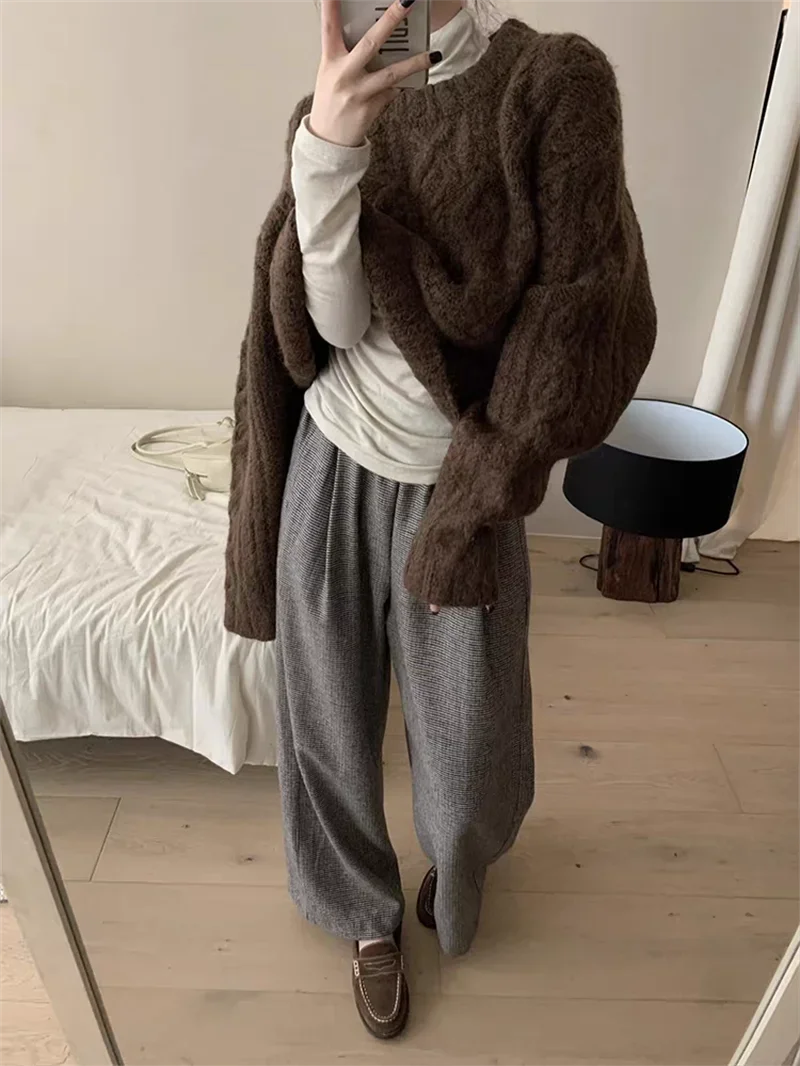 2025 Autumn Sweet Solid O-neck Knit Pullover Winter Women Long Sleeve Sweater Elegant Casual Korean Style Loose Knitted Top