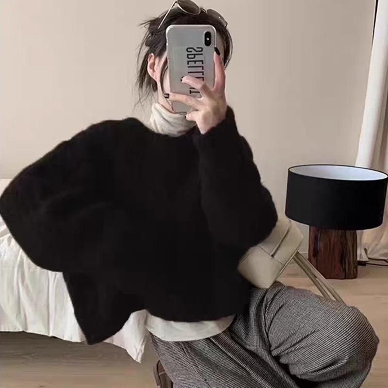 2025 Autumn Sweet Solid O-neck Knit Pullover Winter Women Long Sleeve Sweater Elegant Casual Korean Style Loose Knitted Top