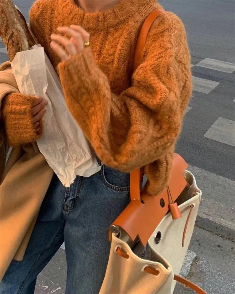 2025 Autumn Sweet Solid O-neck Knit Pullover Winter Women Long Sleeve Sweater Elegant Casual Korean Style Loose Knitted Top