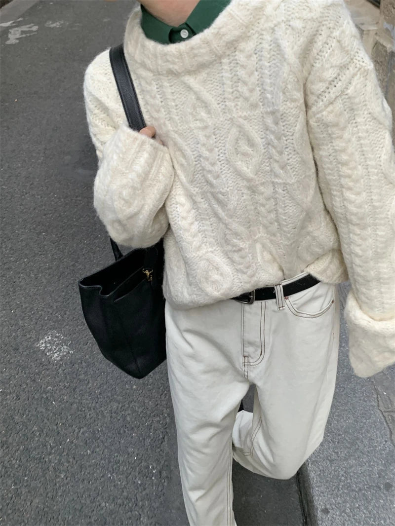 2025 Autumn Sweet Solid O-neck Knit Pullover Winter Women Long Sleeve Sweater Elegant Casual Korean Style Loose Knitted Top