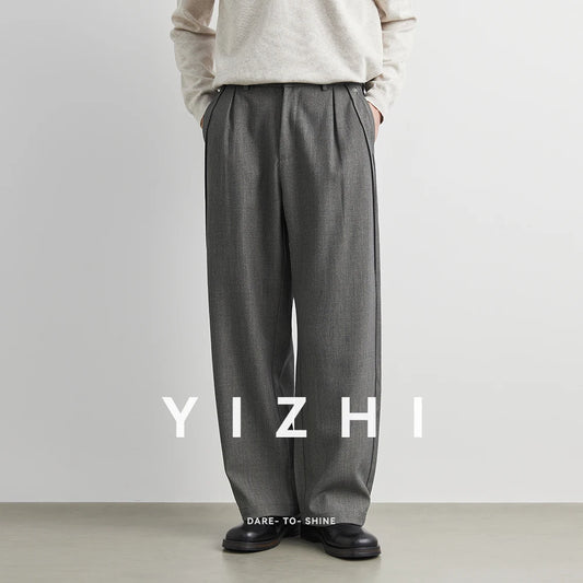 2025 New Men Straight Pants Fashion Korean Loose Suit Trousers Casual Draped Baggy White Wide Pant Male Streetwear