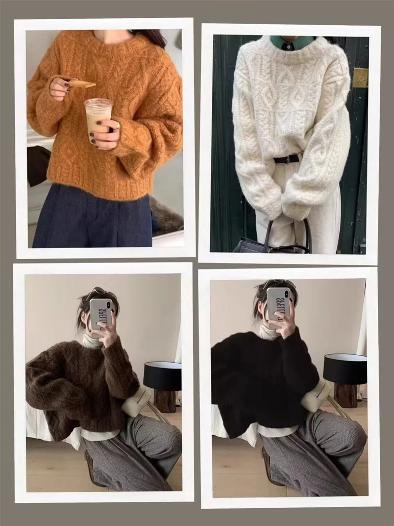 2025 Autumn Sweet Solid O-neck Knit Pullover Winter Women Long Sleeve Sweater Elegant Casual Korean Style Loose Knitted Top