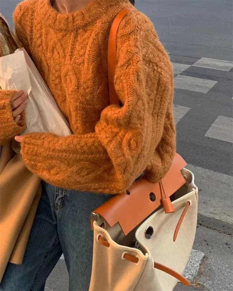 2025 Autumn Sweet Solid O-neck Knit Pullover Winter Women Long Sleeve Sweater Elegant Casual Korean Style Loose Knitted Top