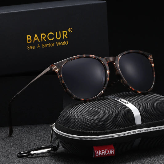 BARCUR Brand Design Fashionable Women Sunglasses Durable Plastic Titanium Frame UV400 Lens Retro Circular Polarized Sunglasses