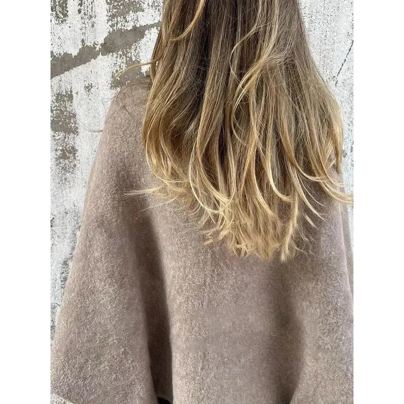 2025 Autumn Vintage Cardigan Coat Round Neck Elegant Fluff Short Coats Fashion Solid Casual Commute Jackets Tops Suit Jackets