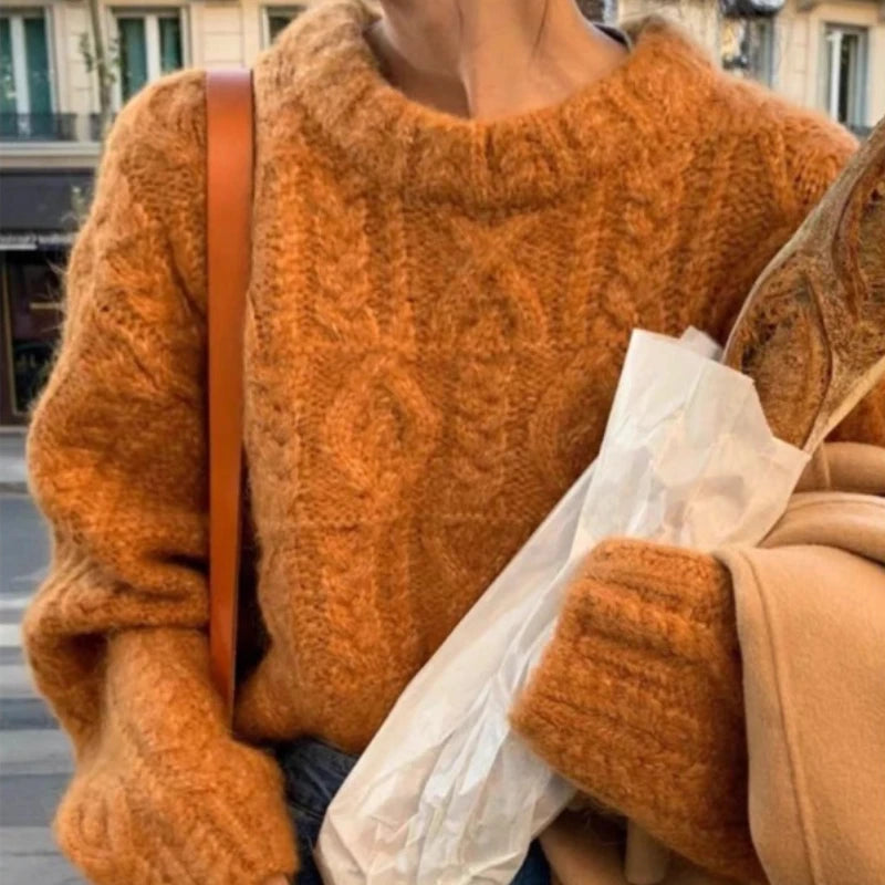 2025 Autumn Sweet Solid O-neck Knit Pullover Winter Women Long Sleeve Sweater Elegant Casual Korean Style Loose Knitted Top