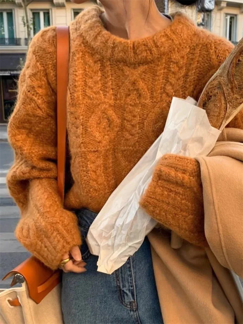 2025 Autumn Sweet Solid O-neck Knit Pullover Winter Women Long Sleeve Sweater Elegant Casual Korean Style Loose Knitted Top