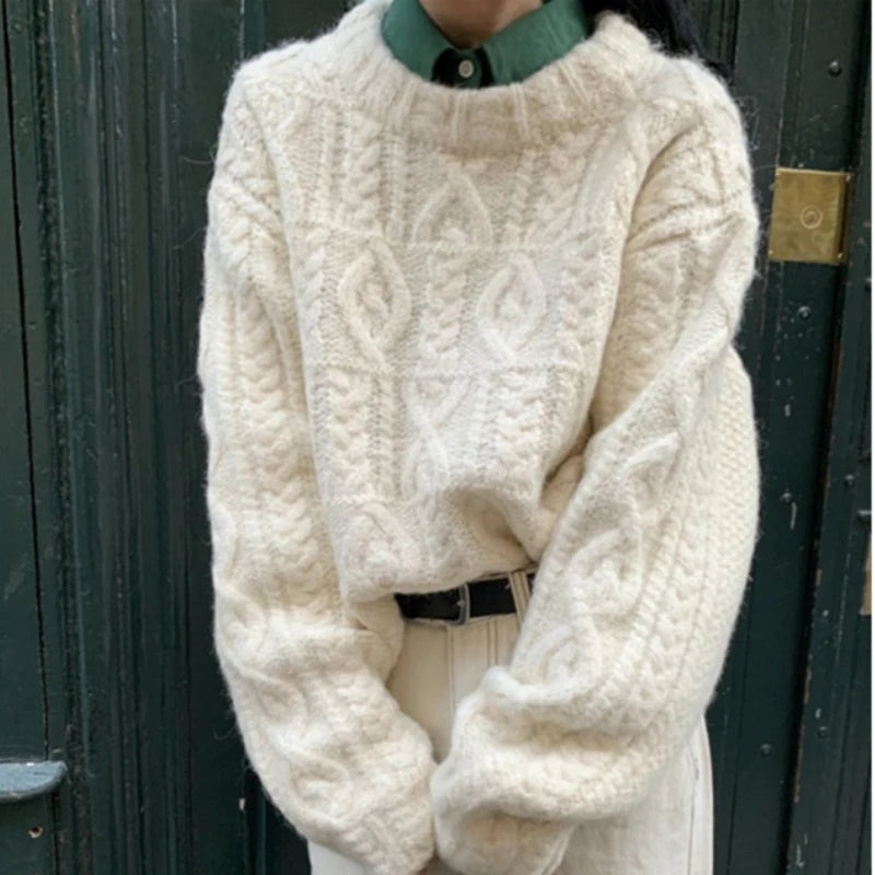 2025 Autumn Sweet Solid O-neck Knit Pullover Winter Women Long Sleeve Sweater Elegant Casual Korean Style Loose Knitted Top