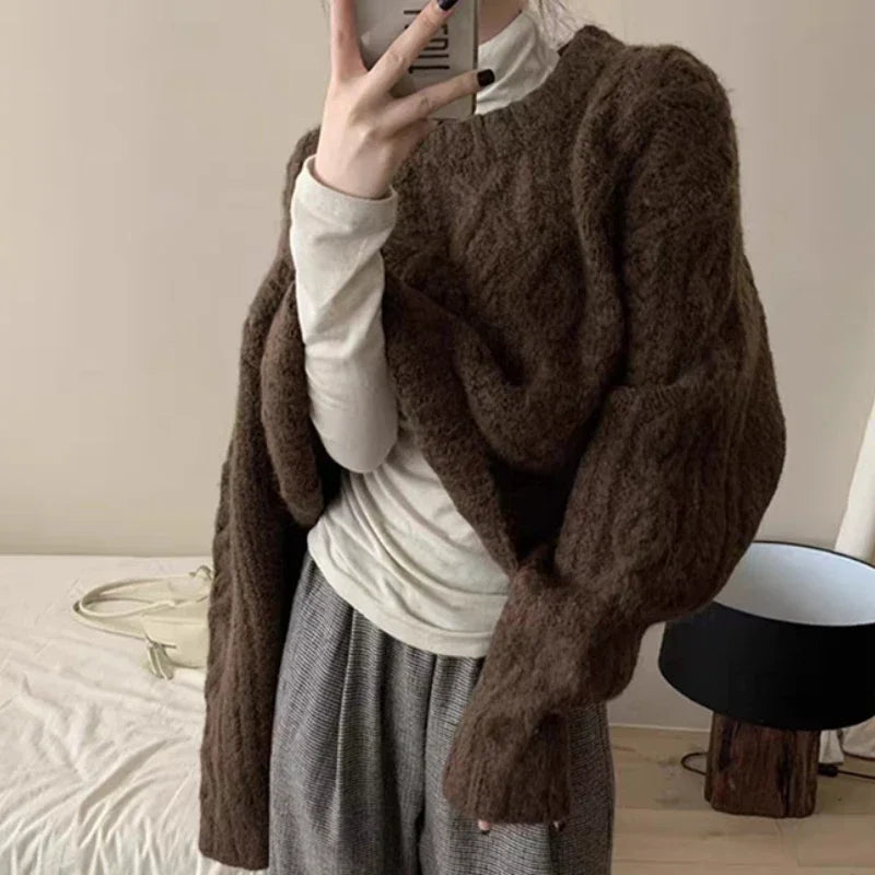 2025 Autumn Sweet Solid O-neck Knit Pullover Winter Women Long Sleeve Sweater Elegant Casual Korean Style Loose Knitted Top