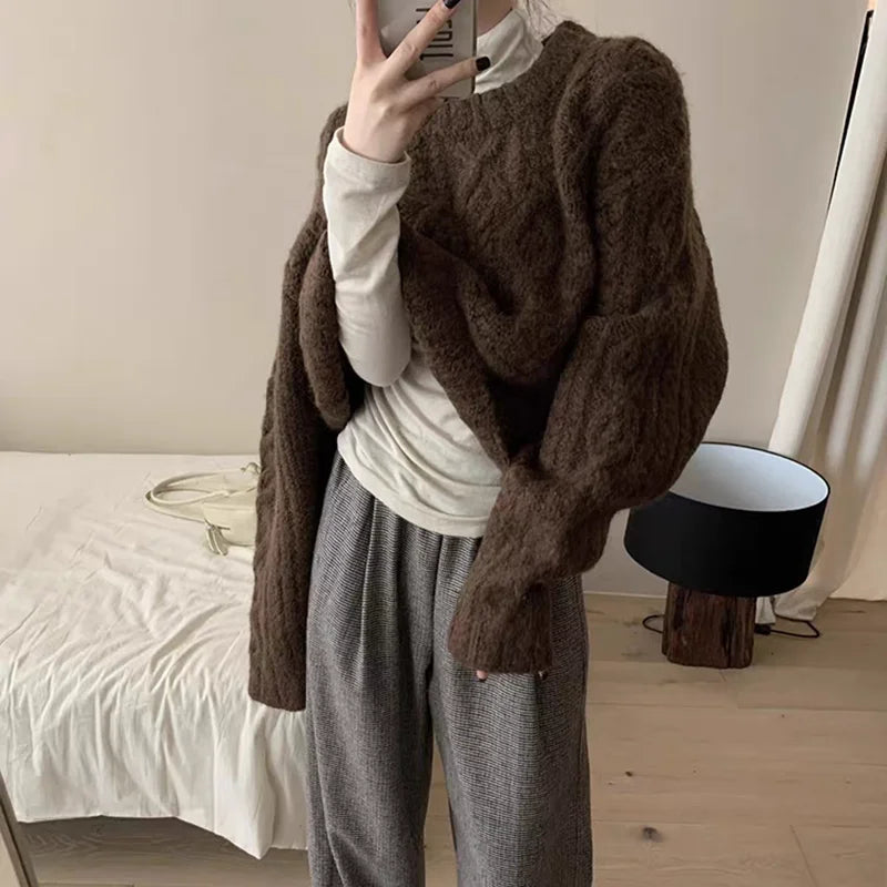 2025 Autumn Sweet Solid O-neck Knit Pullover Winter Women Long Sleeve Sweater Elegant Casual Korean Style Loose Knitted Top
