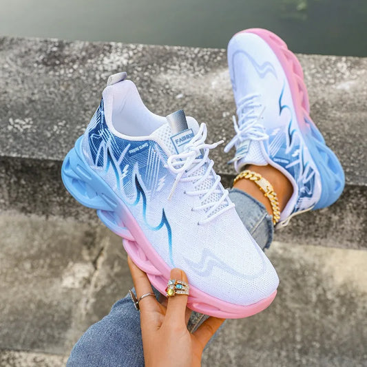 2025 Couple Running Shoes Men Women Lightweight Mesh Breathable Comfortable Flat Soft Tennis Shoes Summer Lace-up Sneakers Man